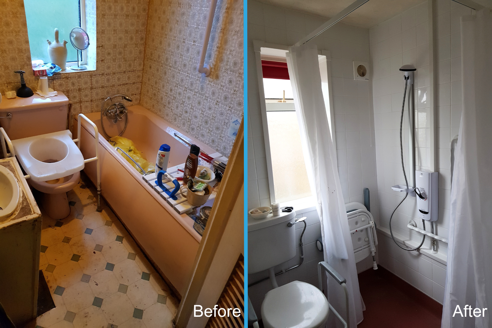 Picture shows the before and after of a bathroom renovation